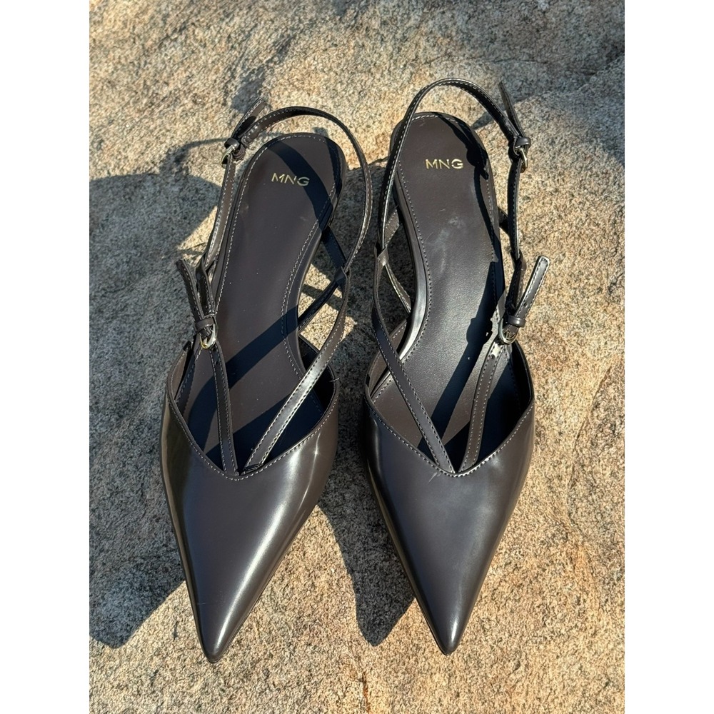 Mango MNG  faux leather strappy pointed slingback Kitten Heel dk Gray/Brown 41